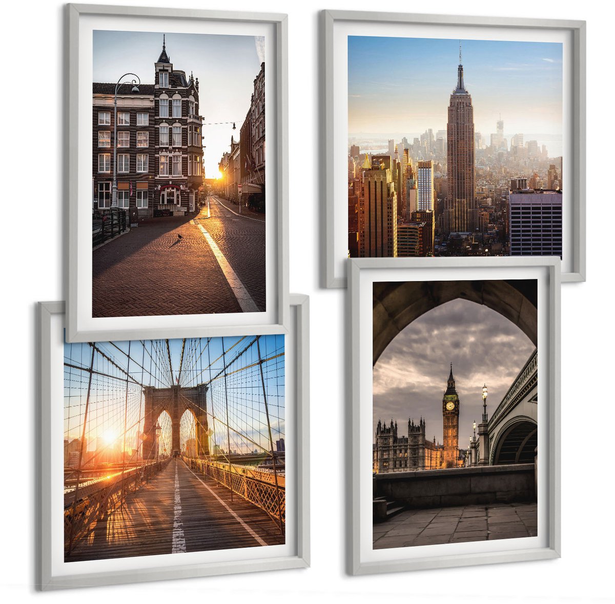 Coloray 4-Delige Schilderij Set - Een Serie Foto'S Met Stadseten En Een Uitzicht Op Londen. - 40 x 40 cm En 40 x 60 cm - Wanddecoratie - Moderne Interieurdecoratie - Interieur Decoratie
