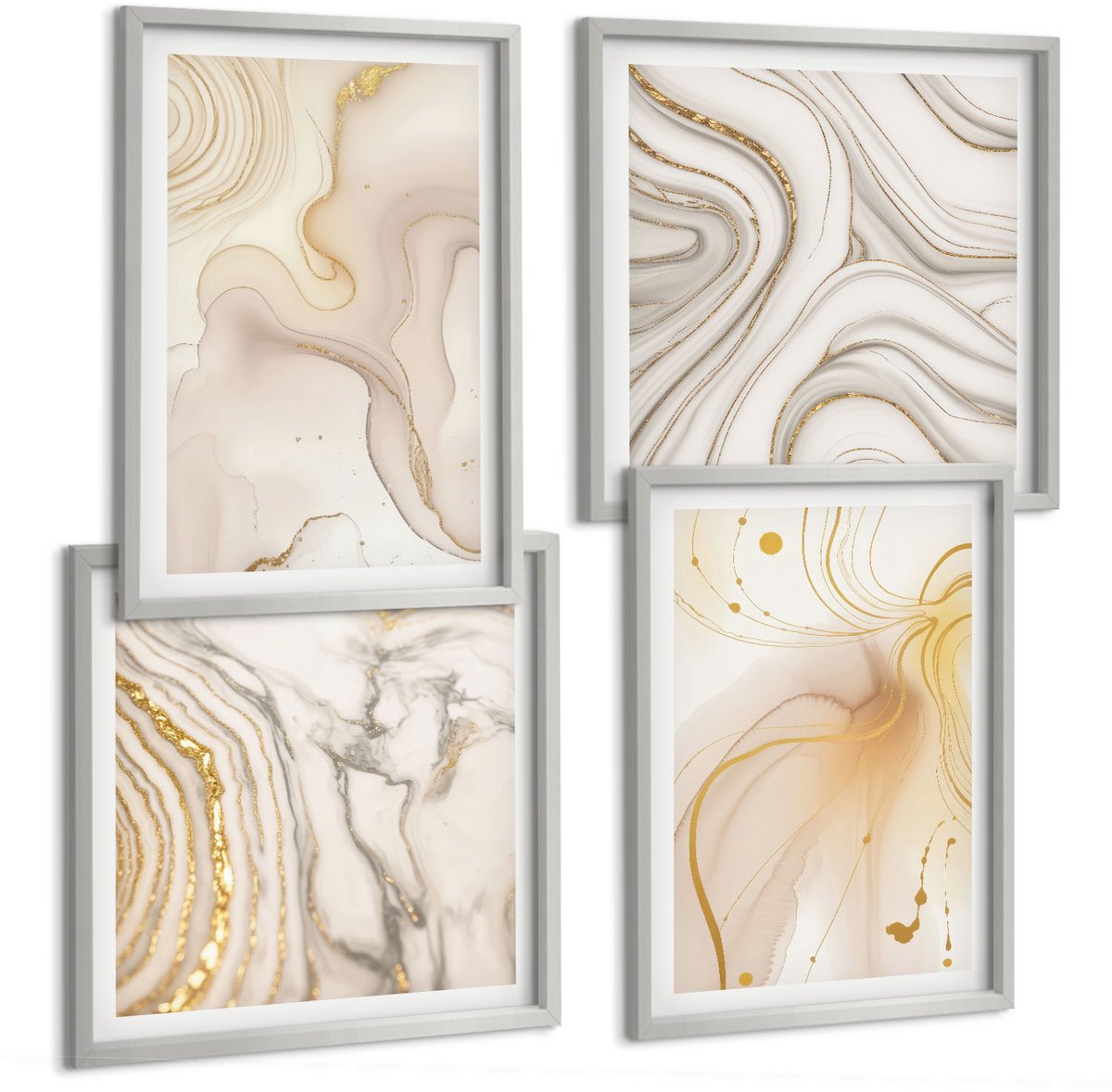 Coloray 4-Delige Schilderij Set - Subtiele Abstracte Verfspatpatronen - 40 x 40 cm En 40 x 60 cm - Stijlvolle Wanddecoratie - Interieur - Woonkamer Decoratie