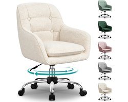 Hiaonyx Bureaustoel-Ergonomische bureaustoel-bureaustoelen voor volwassenen-Dubbel gelaagd zitkussen-360 graden draaibaar-Metalen onderstel-Wit
