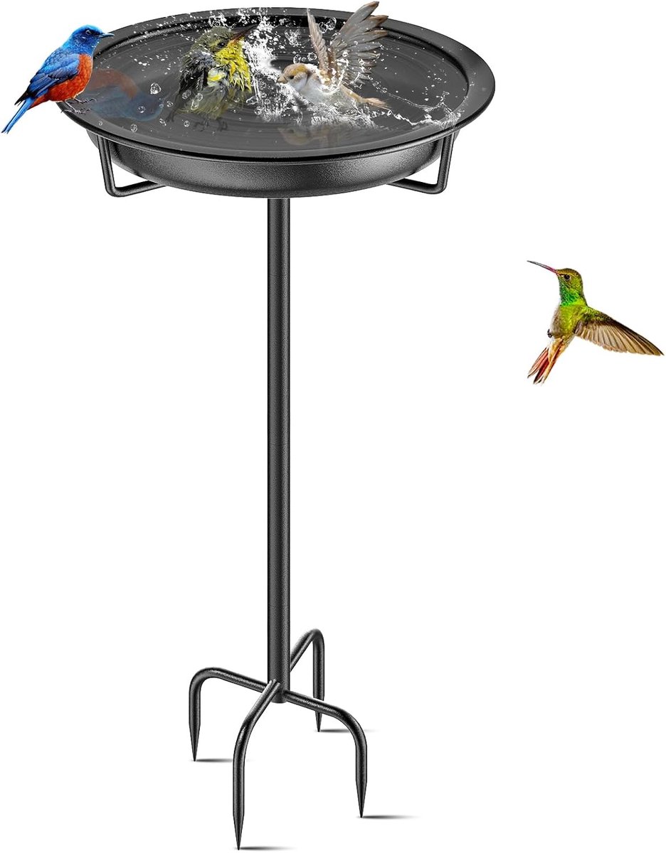 Vogelbad, 90 cm hoog, vintage tuinstijl, multifunctionele vogelvoeder- en vogelbad, 4 tanden basis, zwart