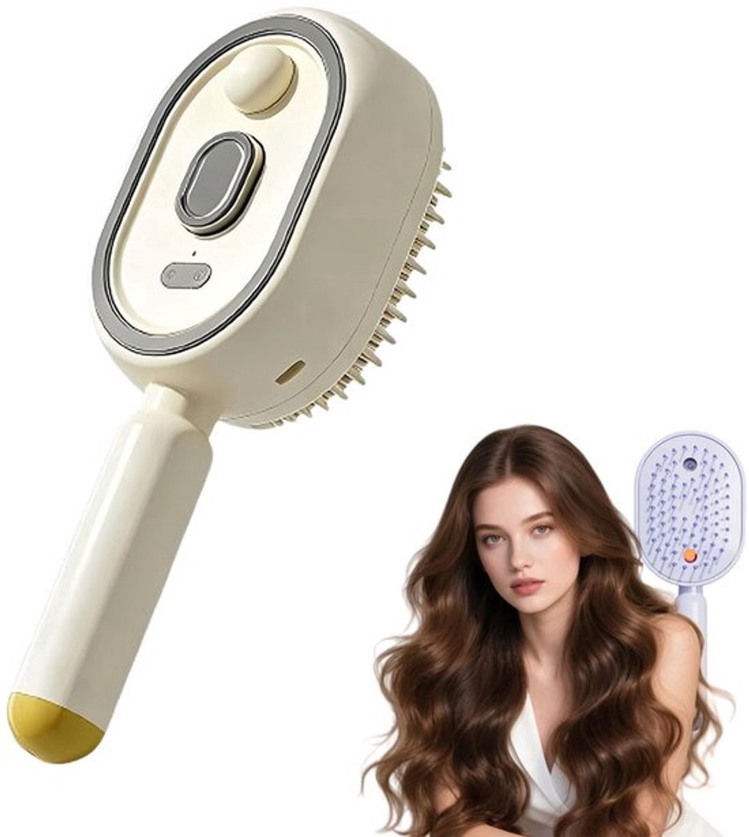 Casalora® Elektrische Sprayspray Luchtkussen Borstel -Elektrische massagekam Oplaadbare Draadloze Haarborstel (Beige) Controle & Anti-Statisch - Fijne Nevel & Ontwarring - Geschikt voor Alle Haartypes (Lang, Kort, Golvend, Krullend) - USB-C