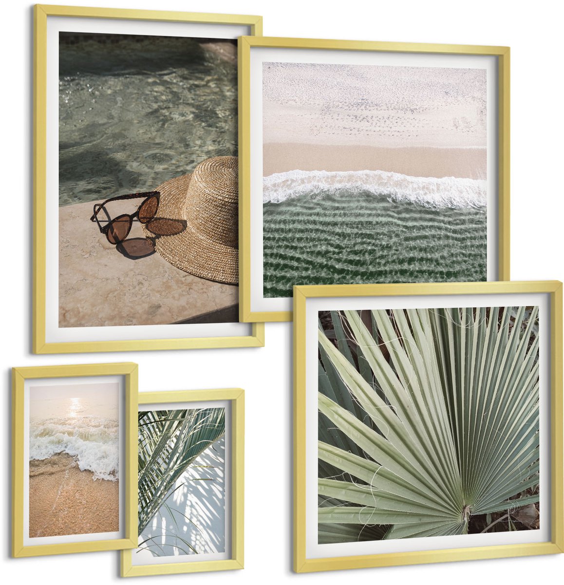 Coloray 5-Delige Schilderij Set - Stijlvolle Vakantiethema'S Om Te Ontspannen Aan Het Water - 50 x 50 cm, 20 x 30 cm En 40 x 60 cm - Moderne Wanddecoratie - Slaapkamer - Woonkamer Decoratie