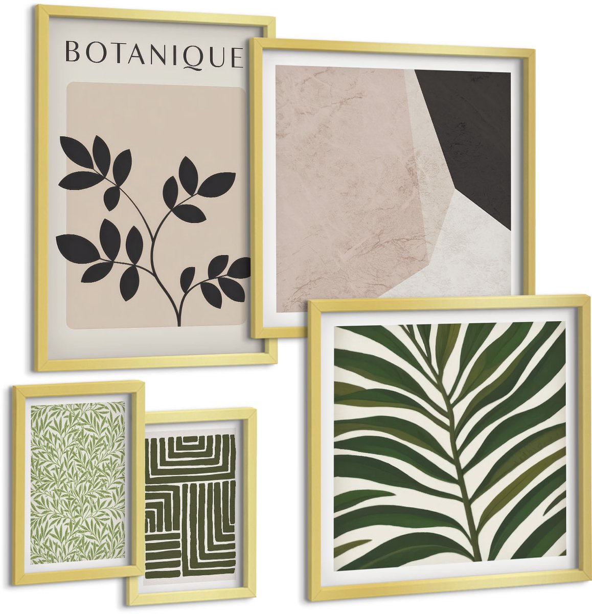 Coloray 5-Delige Schilderij Set - Planteninspiratie In Een Moderne En Minimalistische Stijl - 50 x 50 cm, 20 x 30 cm En 40 x 60 cm - Stijlvolle Muurdecoratie - Slaapkamer - Interieur Decoratie