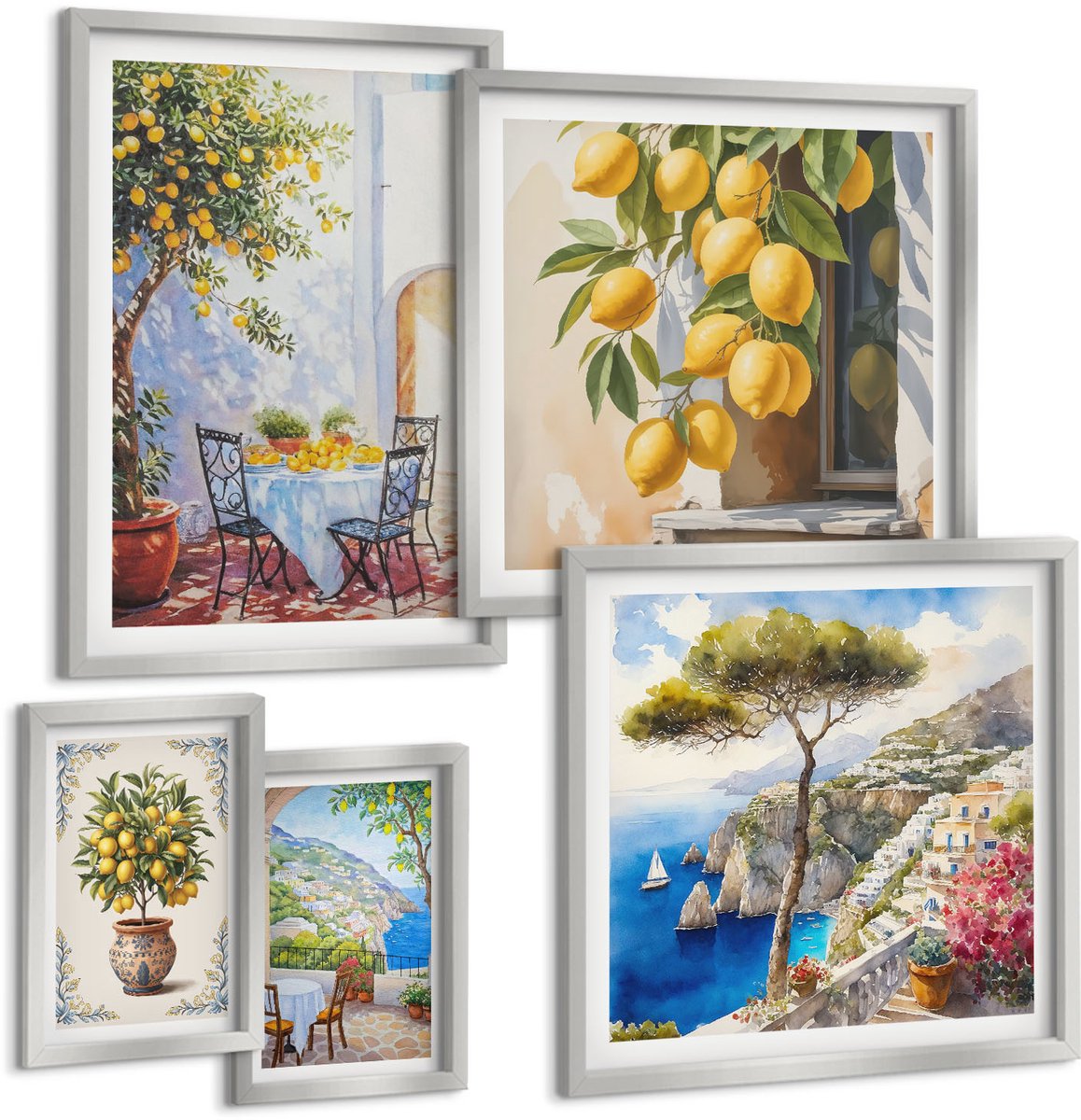 Coloray 5-Delige Schilderij Set - Stadsgezichten En Landschappen Uit Griekenland, Canada En Australië - 20 x 30 cm - Wanddecoratie - Muurdecoratie - Woonkamer - Woonkamer Decoratie