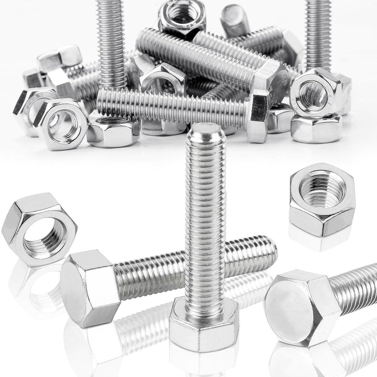 Zeshoekige schroeven M8 x 40 mm bouten en zeskantmoeren set DIN 933 / ISO 4017 roestvrijstalen schroeven A2 V2A buitenzeskant volledig draad met metrische machineschroeven (15 sets)