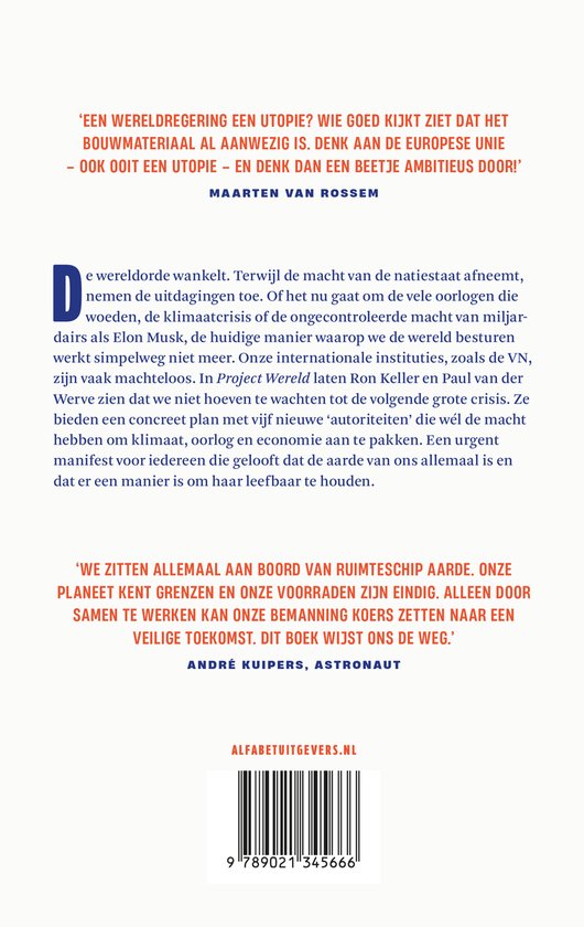 Boekomslag met citaat van Maarten van Rossem over een wereldregering.