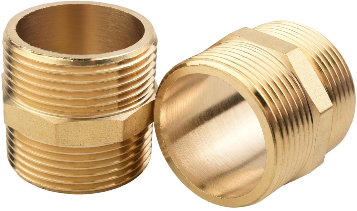 2 stuks Zeskantige Dubbel Nippel Mannelijk-Mannelijk 1 1/4" BSP Massief Messing Verdikte Wand, Corrosiebestendig voor - ShopVlot