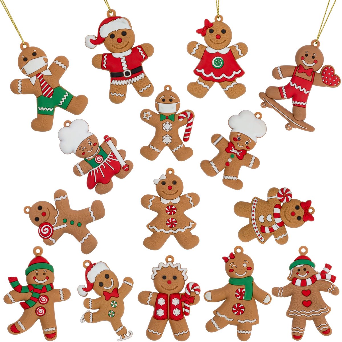 Festive Fix Peperkoek Ornamenten - Pack van 15 Verschillende Gingerbread Man Designs - ShopVlot