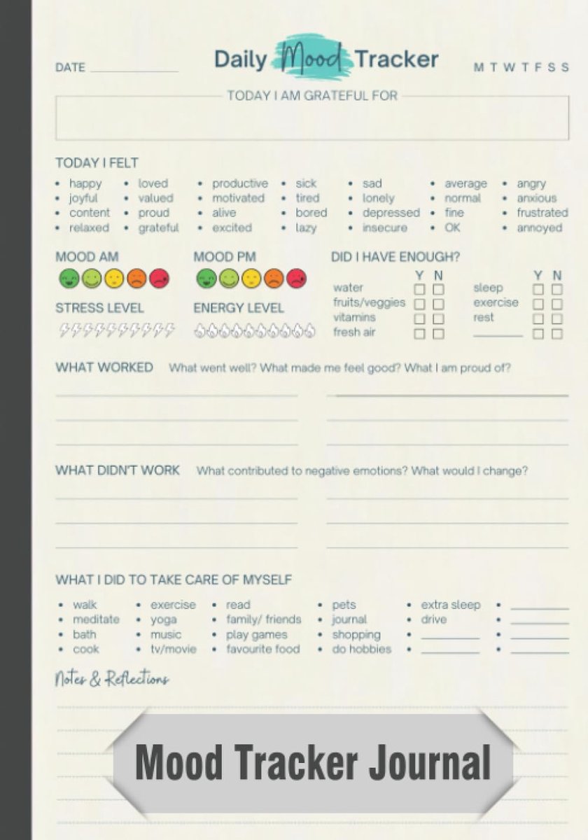 Mood Tracker Journal - Daily Mood Tracker Notebook - Daily Health & Wellness Diary with Prompts - Mental Health Diary - ShopVlot
