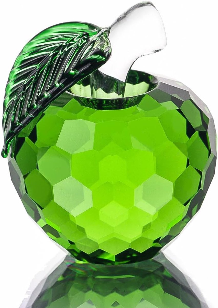 Kristallen appel decoratie - 40 mm - groen - handgemaakt