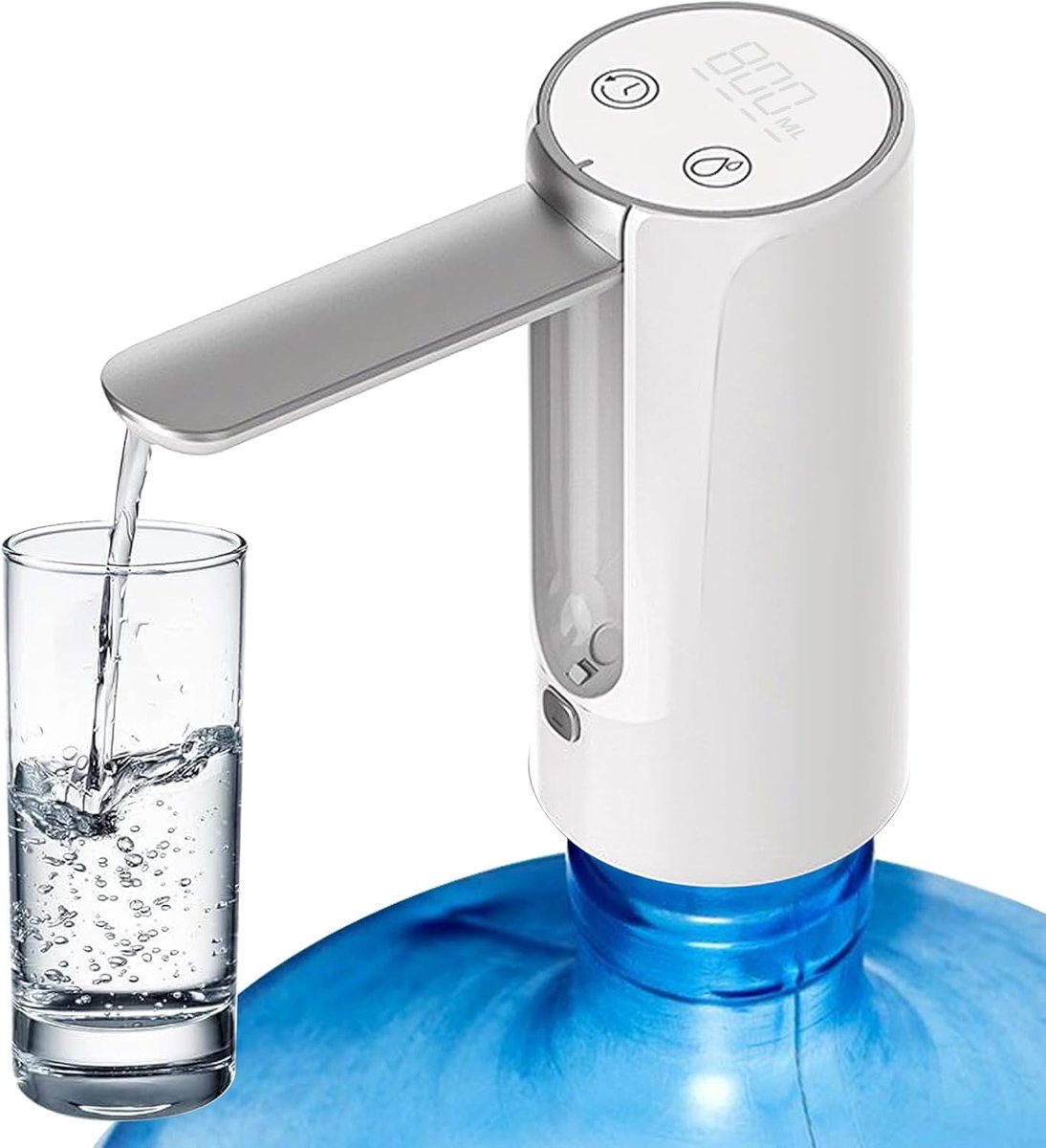 3 niveaus, kwantitatieve elektrische waterdispenser, automatische drinkwaterpomp, draagbare waterflesdispenser, opvouwbaar, USB-pomp voor waterfles, camping, thuis (wit)