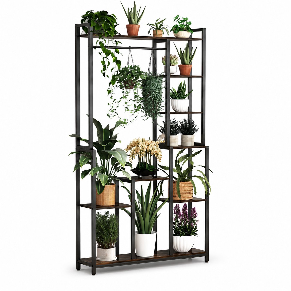 Molhaus Plantenstandaard met 7 niveaus - 98 x 24 x 180 cm - Zwart - Metaal - Planten - Kleding - Opslag - Multifunctioneel - Rek