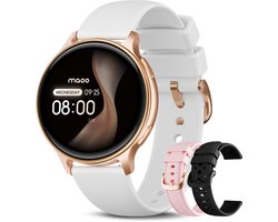 Maoo Ventura 2 - GPS Smartwatch Dames - AMOLED - Siliconen, Leren en Sportbandje - Stappenteller - Hartslagmeter - Slaapmonitor - Belfunctie - AOD - Multisport - Geschikt voor Android en iOS - Rosé Goud en Wit