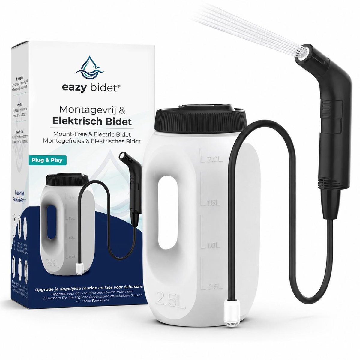 eazy bidet Draagbare Bidet - Montagevrij Bidet Voor WC - Bidet met 2,5L Watertank - Bidet Sproeier - Bidet Handdouche voor Thuis en op Reis