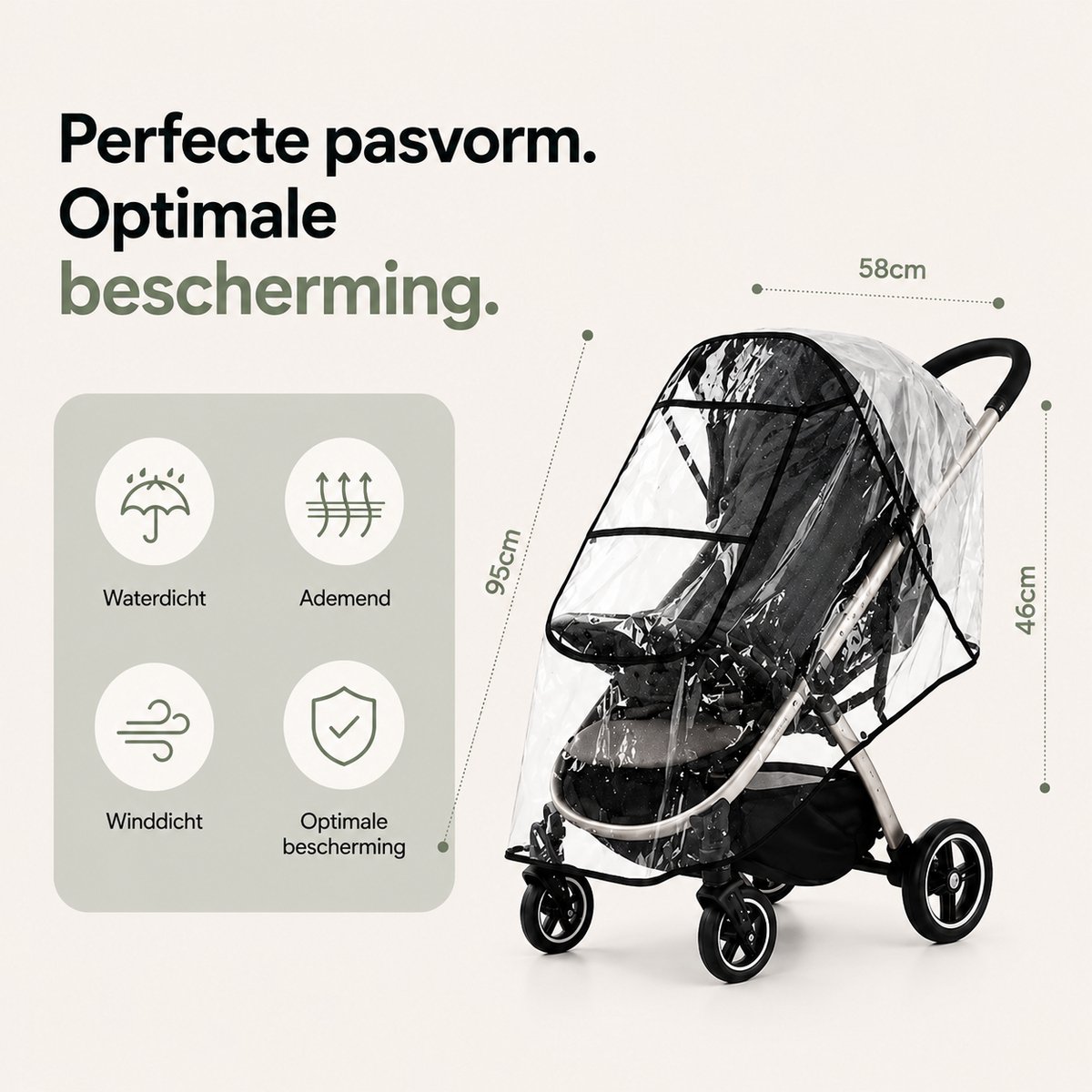 BOTC Regenhoes Kinderwagen - BPA vrij - Universele Regenhoes Kinderwagen met Kijkvenster - EVA Regenhoes voor reiswieg – foto 7