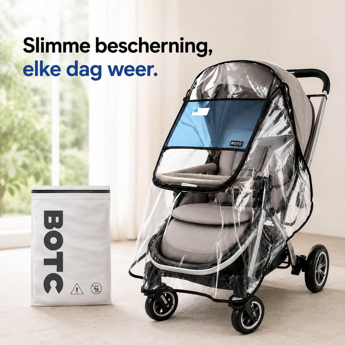 BOTC Regenhoes Kinderwagen - BPA vrij - Universele Regenhoes Kinderwagen met Kijkvenster - EVA Regenhoes voor reiswieg – foto 6