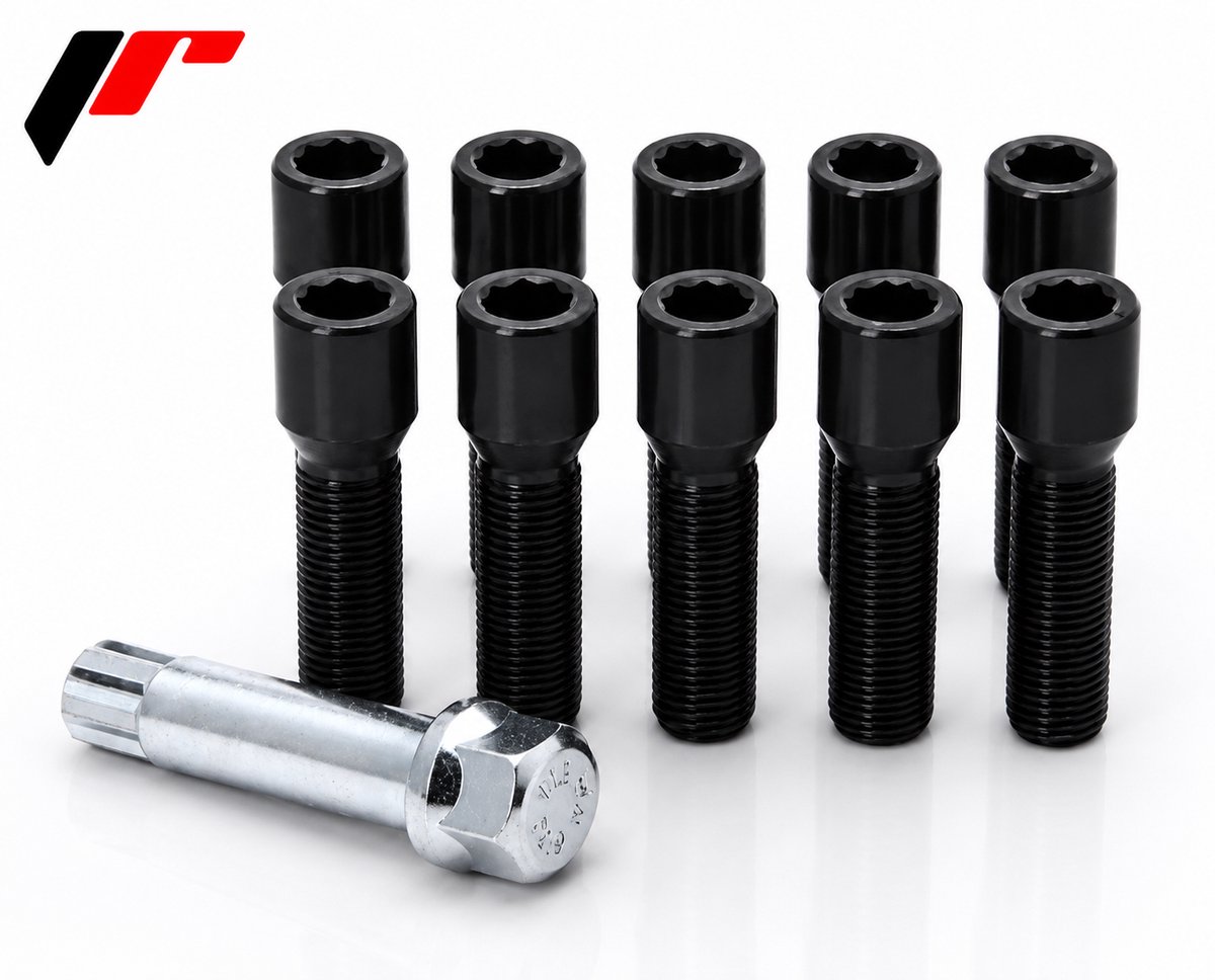 Conische wielbouten 45mm - Zwart - M14x1.25 / M14x1,25 - Set van 10 bouten + sleutel - Ster/Inbus