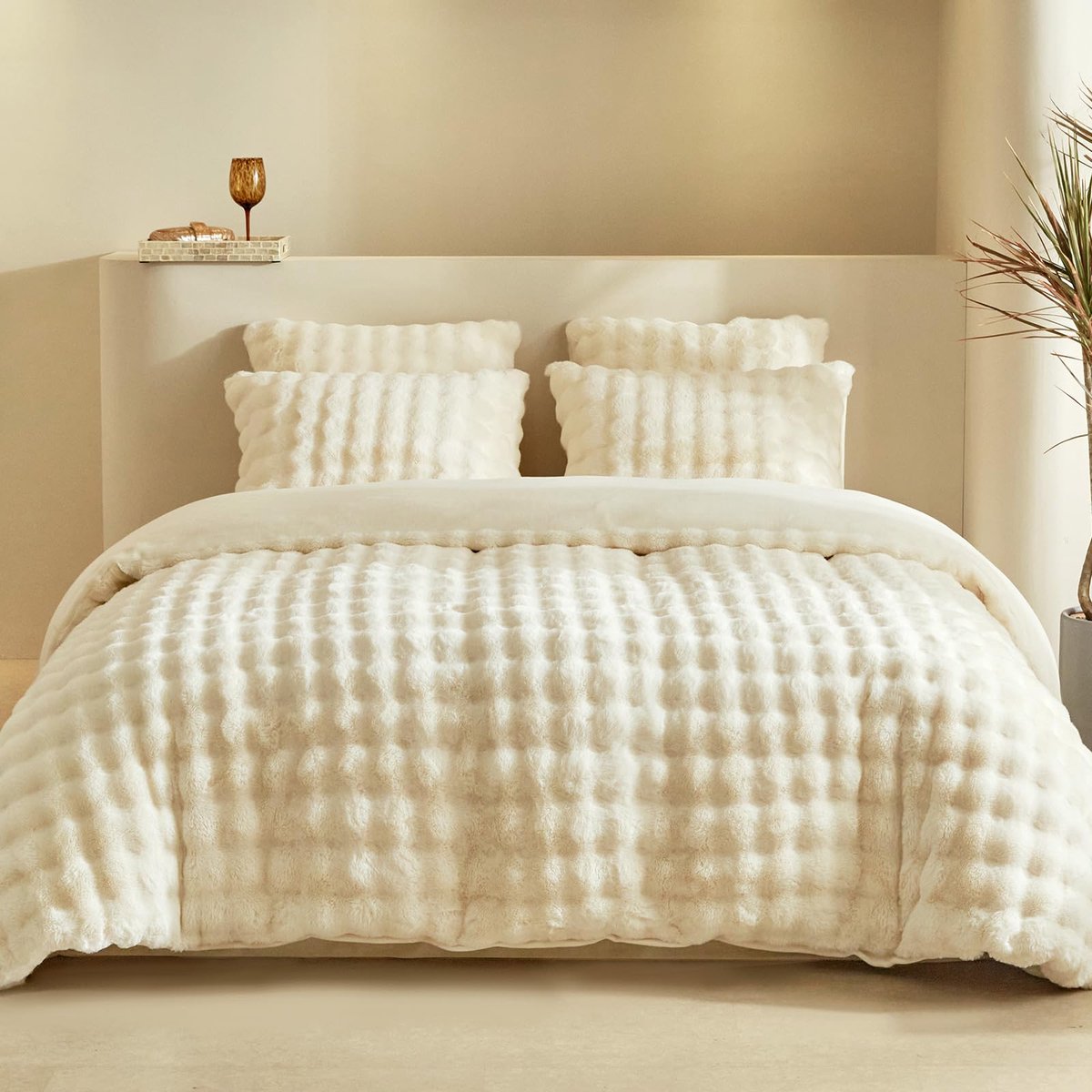 Pluche beddengoed 240 x 220 cm - konijnenbont - warm en wollig - ideaal voor de winter - ShopVlot