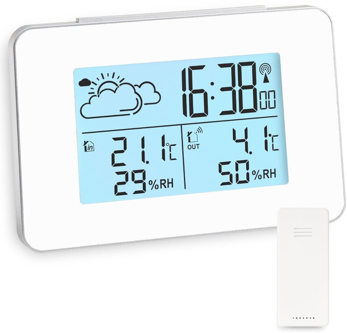 Weerstation Binnen en Buiten - Hygrometer Draadloos - Luchtvochtigheidsmeter - Wit