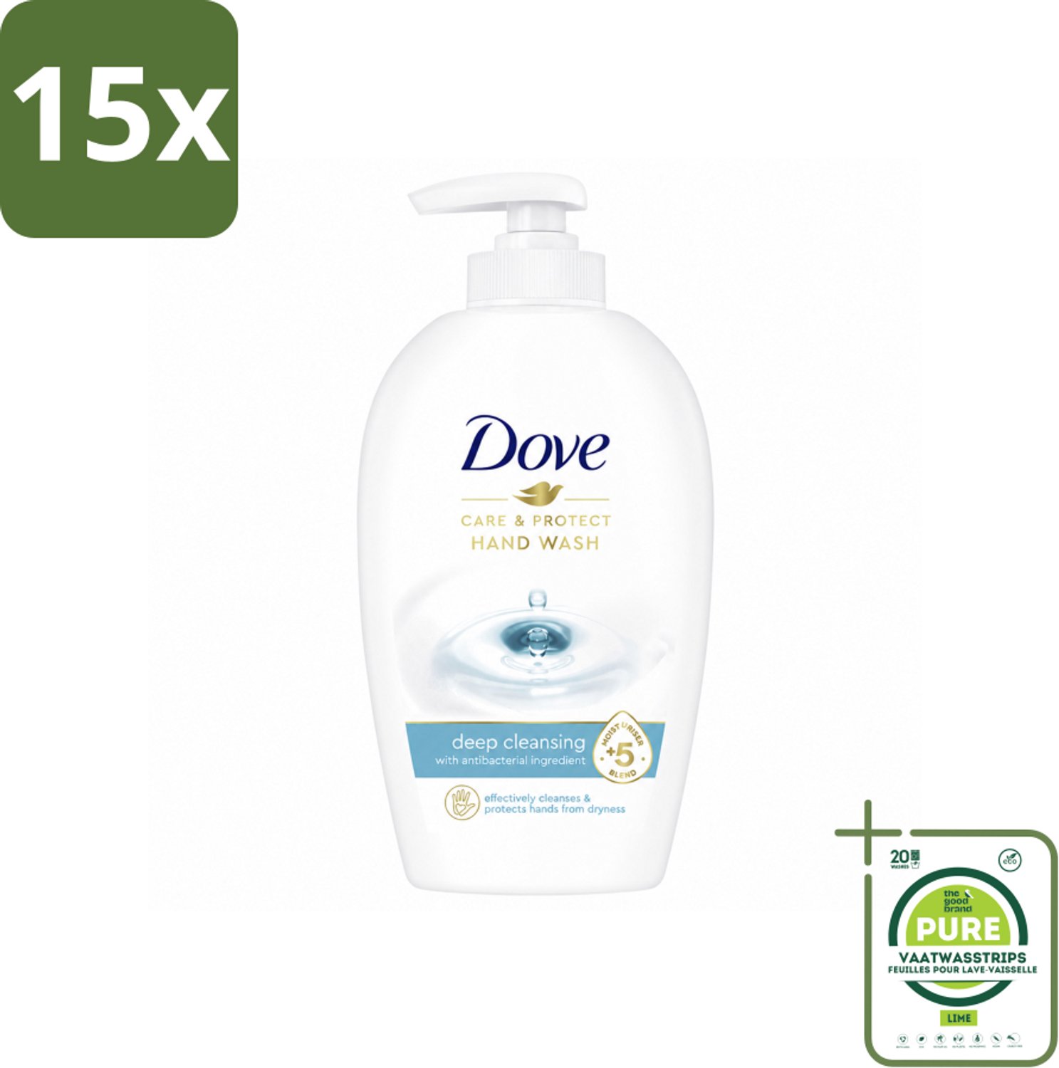 15 x Dove Handzeep - Care & Protect - Diep Reinigend - 250 ml - Grootverpakking - Vaatwasstrips - Handzeep - Handverzorging - Hydraterende Handzeep - Handen Verzorgen - Handen Wassen