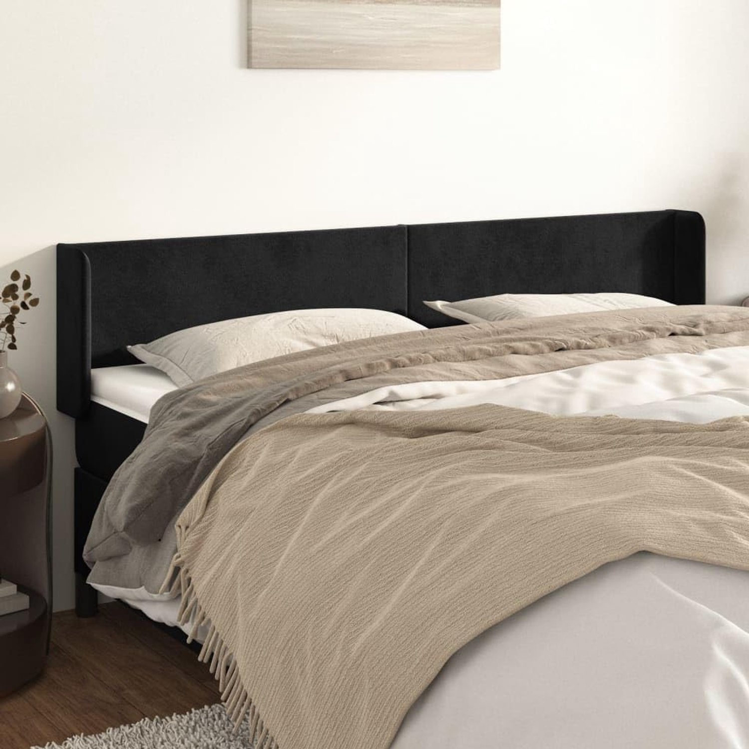 Hoofdeinde met oren in zwart, 163 x 16 x 78/88 cm, in hoogte verstelbaar met robuuste houten poten voor uitstekende ondersteuning en luxueus comfort, stijlvol