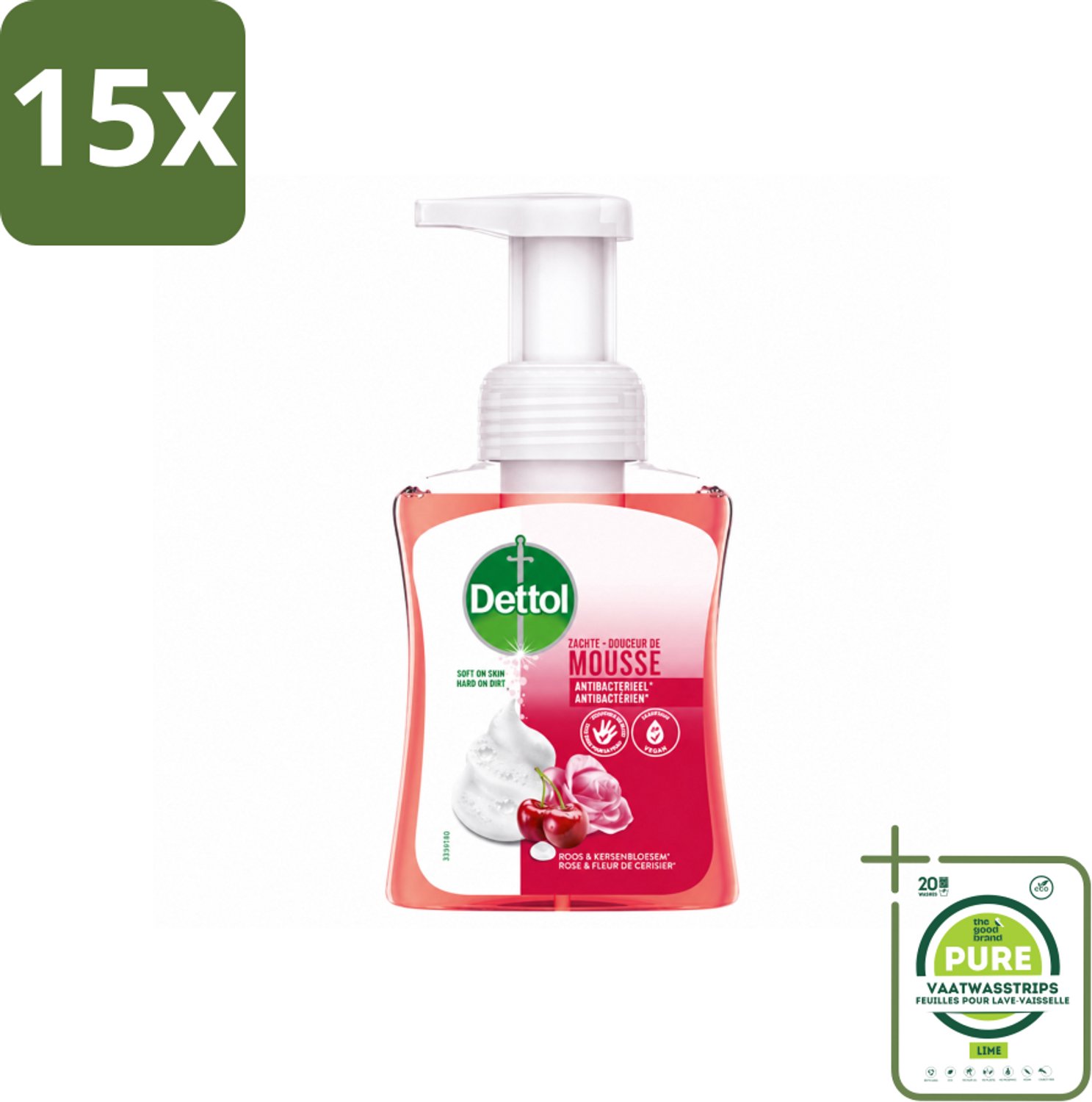 15 x Dettol - Foam Handzeep - Rozen & Kersenbloesem - Zacht Mouse - 250 ml - Grootverpakking - Vaatwasstrips - Handzeep - Antibacterie - Schuimhandzeep - Hygiëne - Handen Reinigen