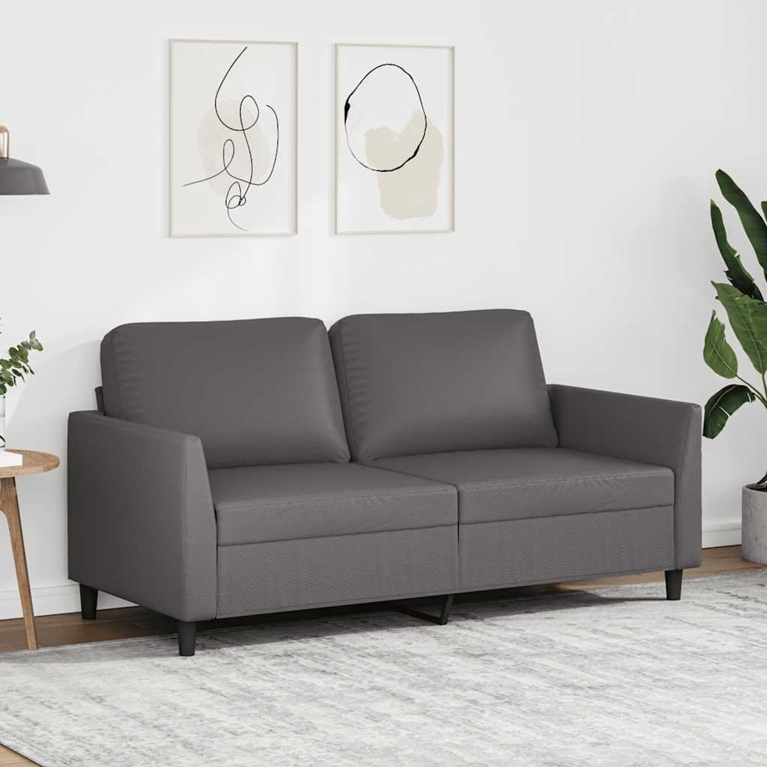 2-zitsbank, grijs, 140 cm, kunstleer met robuust metalen frame en comfortabele bekleding, lederen bank, 2-zits, voor woonkamer en kantoor