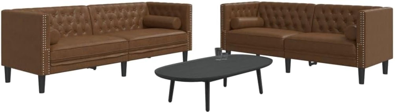 2-delig Chesterfield-Sofa-set in bruin met kunstleer en suède look voor woonkamer en eetkamer