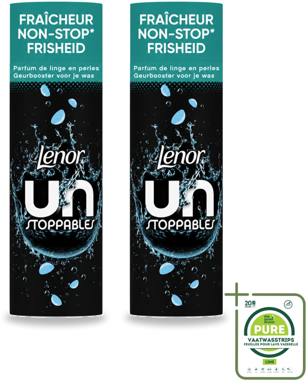 2 x Lenor Unstoppables - Geurbooster - Fris - Non-Stop Frisheid - 19 Wasbeurten - Grootverpakking - Vaatwasstrips - Geurbooster - Frisheid - Citrus - Fruit - Bloemen