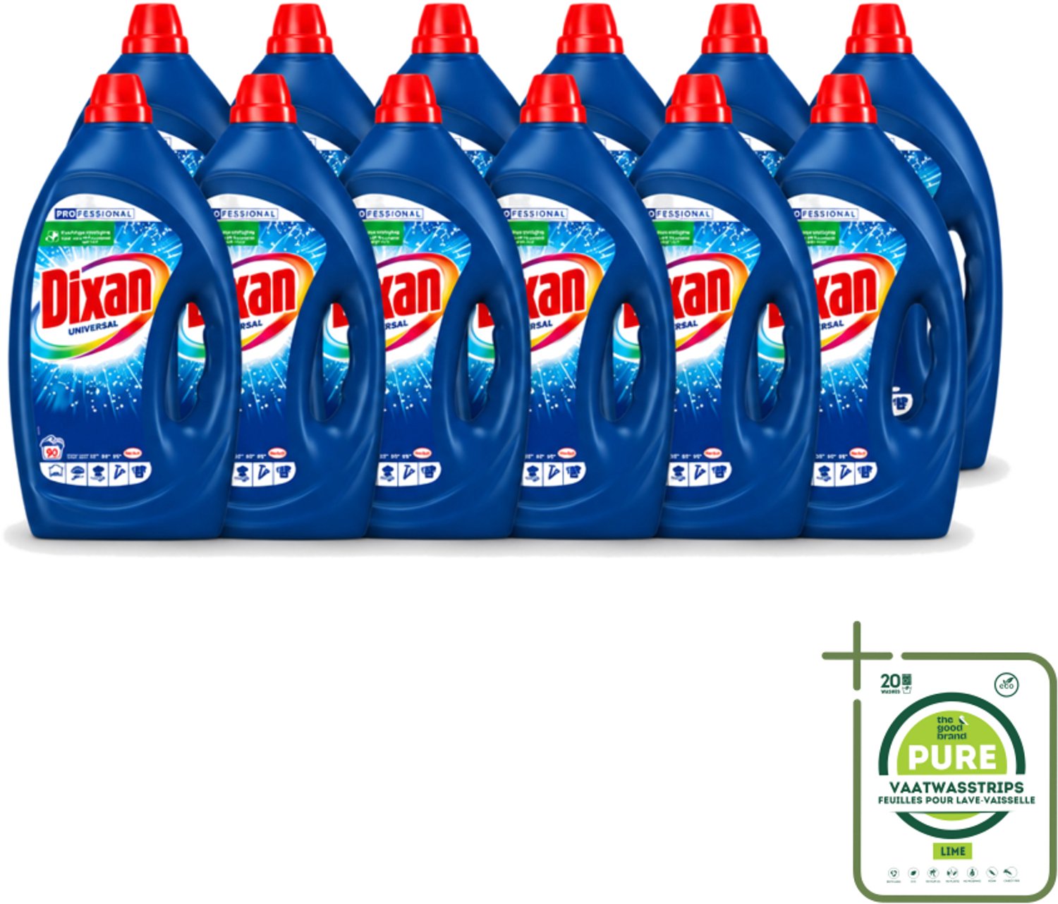 12 x Dixan - Vloeibaar wasmiddel - Alle Kleuren - 90 wasbeurten - Grootverpakking - Vaatwasstrips - Wasmiddel - Wasgel - Waskracht - Vlekverwijdering - Frisheid