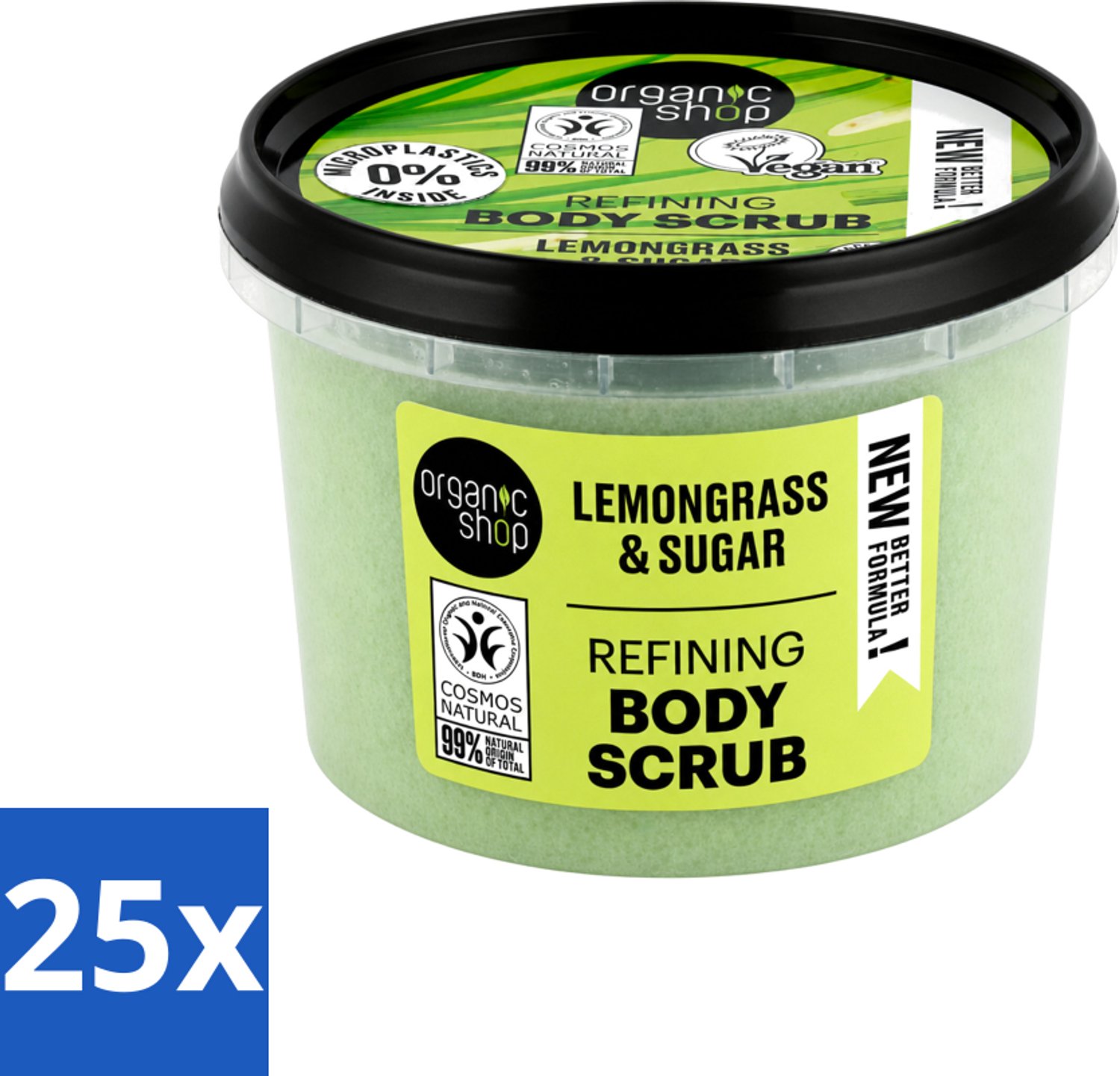 25 x Organic Shop - Body Scrub Lemongrass - Verfrissend en Verzorgend - 250 ml - Voordeelverpakking - 25 stuks