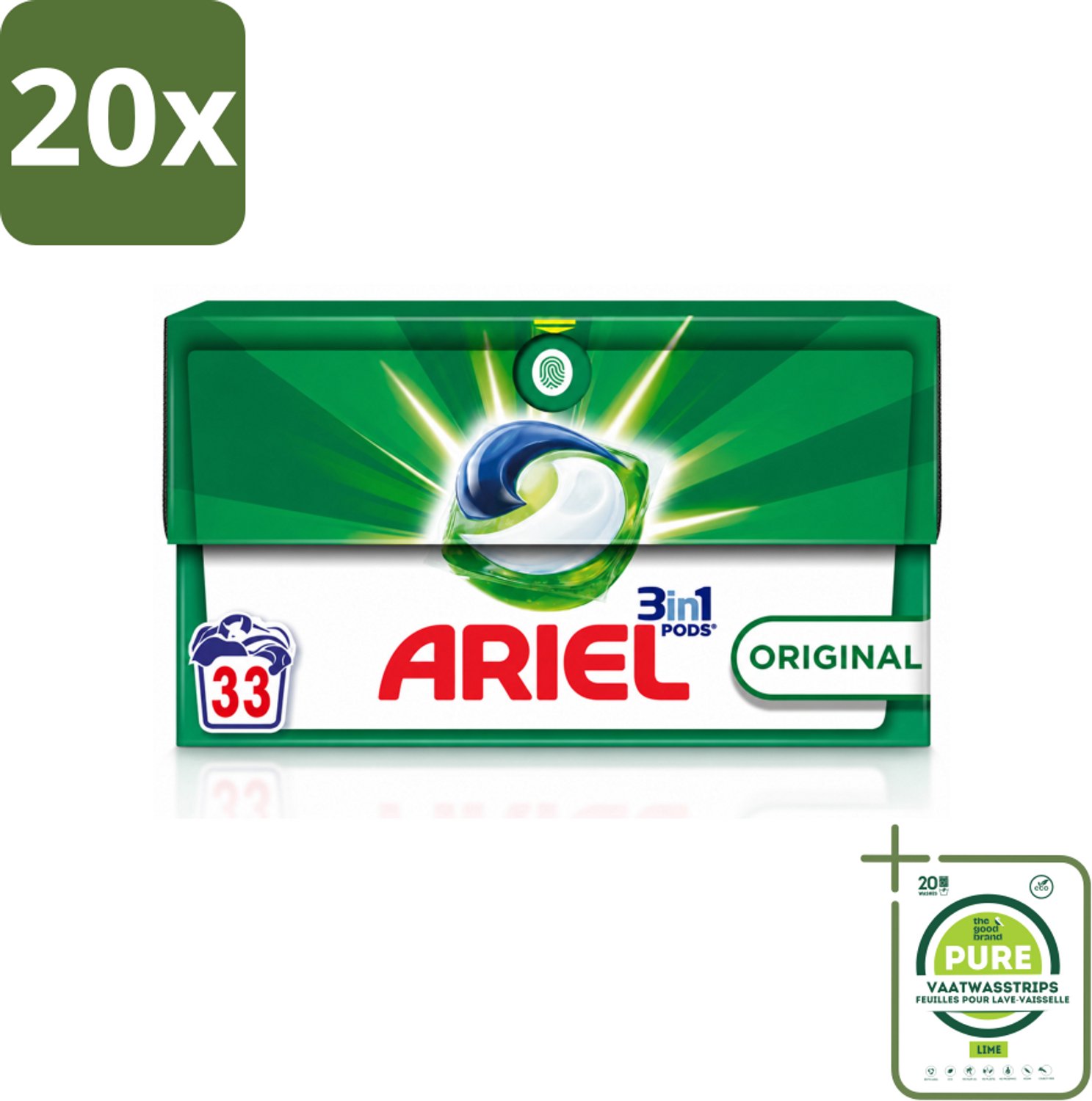 20 x Ariel - 3in1 Wasmiddel Pods - Original - 33 Pods - Grootverpakking - Vaatwasstrips - Wasmiddel - Waspod - Reinigen - Vlekken Verwijderen - Koud Water