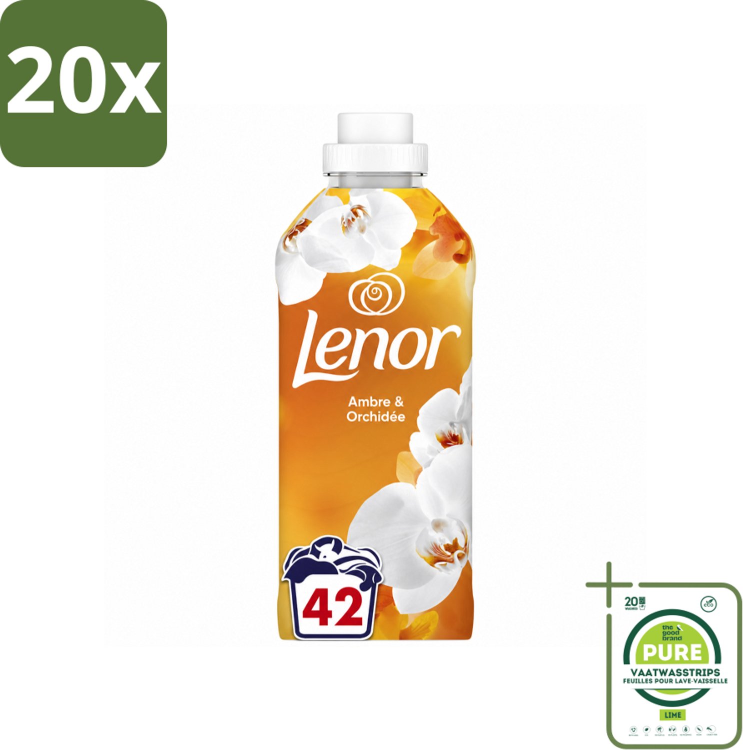 20 x Lenor - Wasverzachter - Amber & Orchidee - Fris & Zacht - 42 Wasbeurten - Grootverpakking - Vaatwasstrips - Wasverzachter - Geur - Ontspanning - Frisheid - Wasmachine