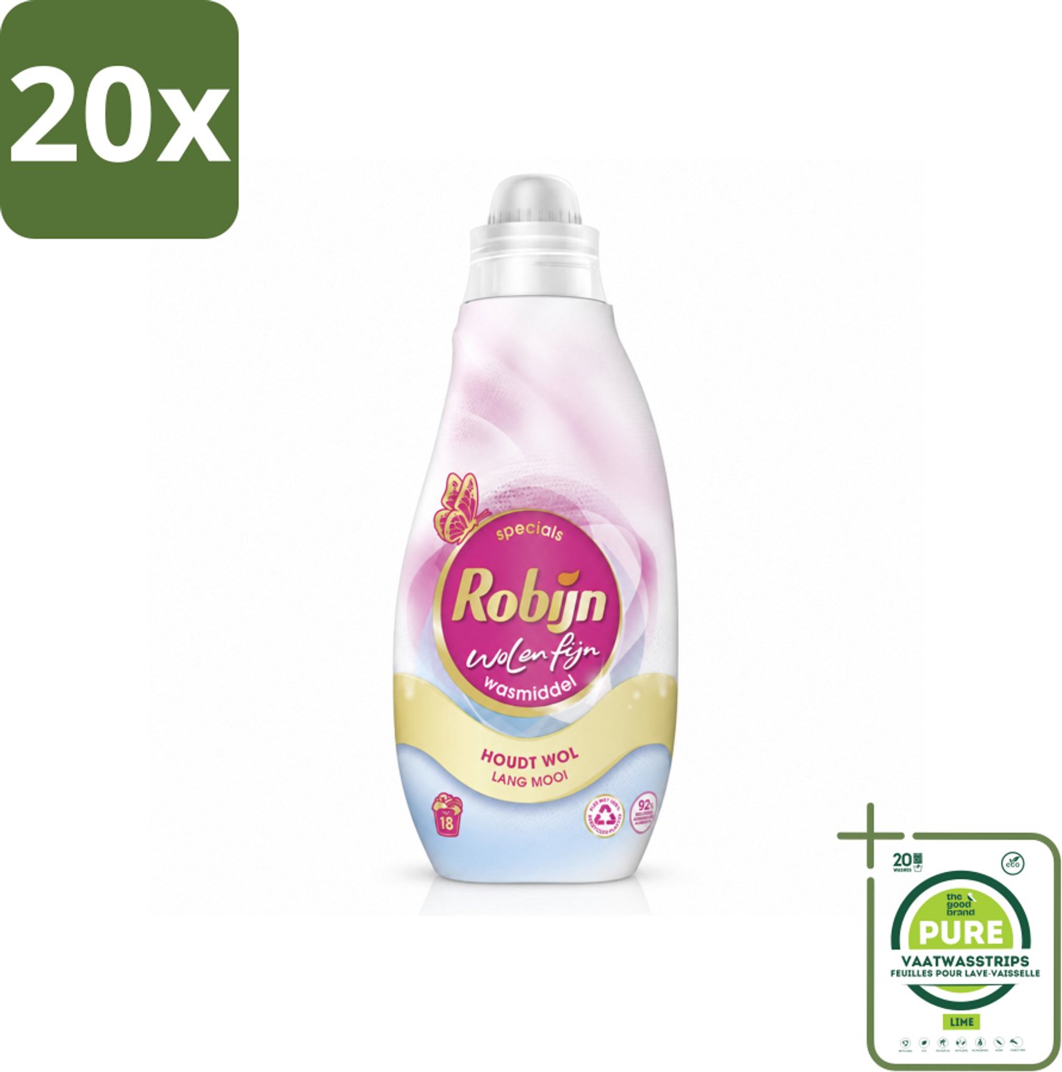20 x Robijn Specials - Wol & Fijn - Vloeibaar Wasmiddel - 18 Wasbeurten - Grootverpakking - Vaatwasstrips - Wasmiddel Wol En Zijde - Fijne Was Beschermers - Was Voor Delicate Stoffen - Was Voor Wollen Kleding - Was Voor Zijde