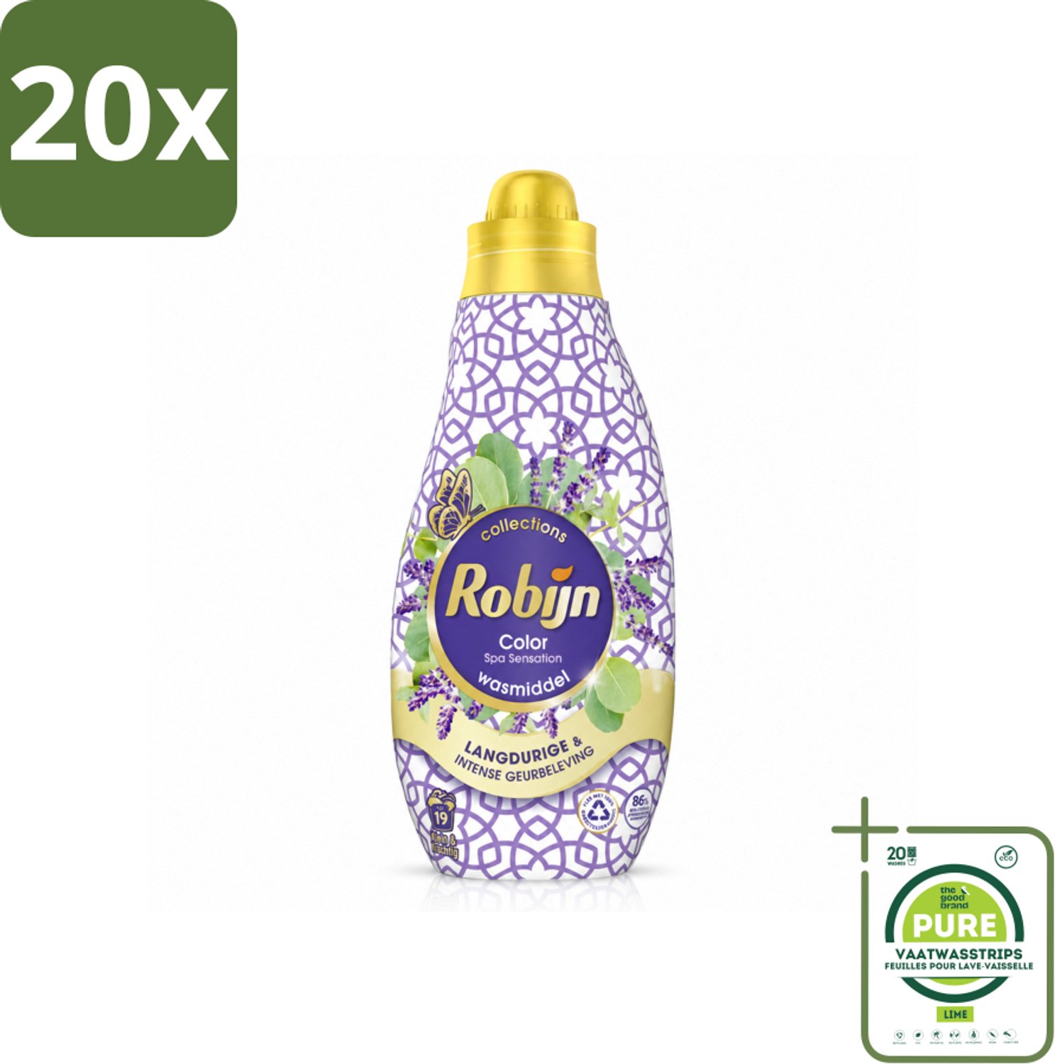 20 x Robijn - Klein & Krachtig Spa Sensation - Vloeibaar Wasmiddel - 19 Wasbeurten - 665 ml - Grootverpakking - Vaatwasstrips - Wasmiddel - Spa Geur - Kleurbehoud - Biologisch Afbreekbaar - Geur