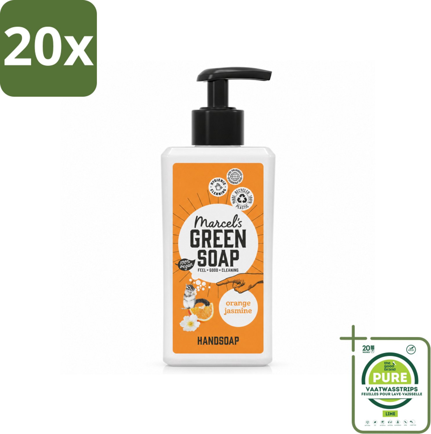 20 x Marcel's Green Soap - Handzeep - Sinaasappel & Jasmijn - Zachte verzorging - 250 ml - Grootverpakking - Vaatwasstrips - Handzeep Sinaasappel Jasmijn - Natuurlijke Handzeep - Biologische Handzeep - Plantaardige Handzeep - Glycerine Handzeep