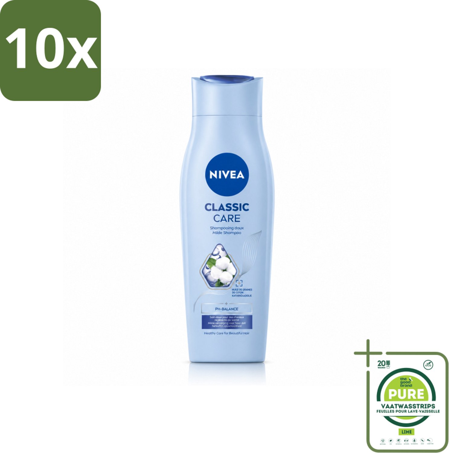 10 x NIVEA - Shampoo - Klassieke Verzorging - Gezonde Zorg - Glanzend Haar - 250 ml - Grootverpakking - Vaatwasstrips - Shampoo Voor Haar - Verzorgend Shampoo - Milde Shampoo - Haar Reinigen - Gezond Haar