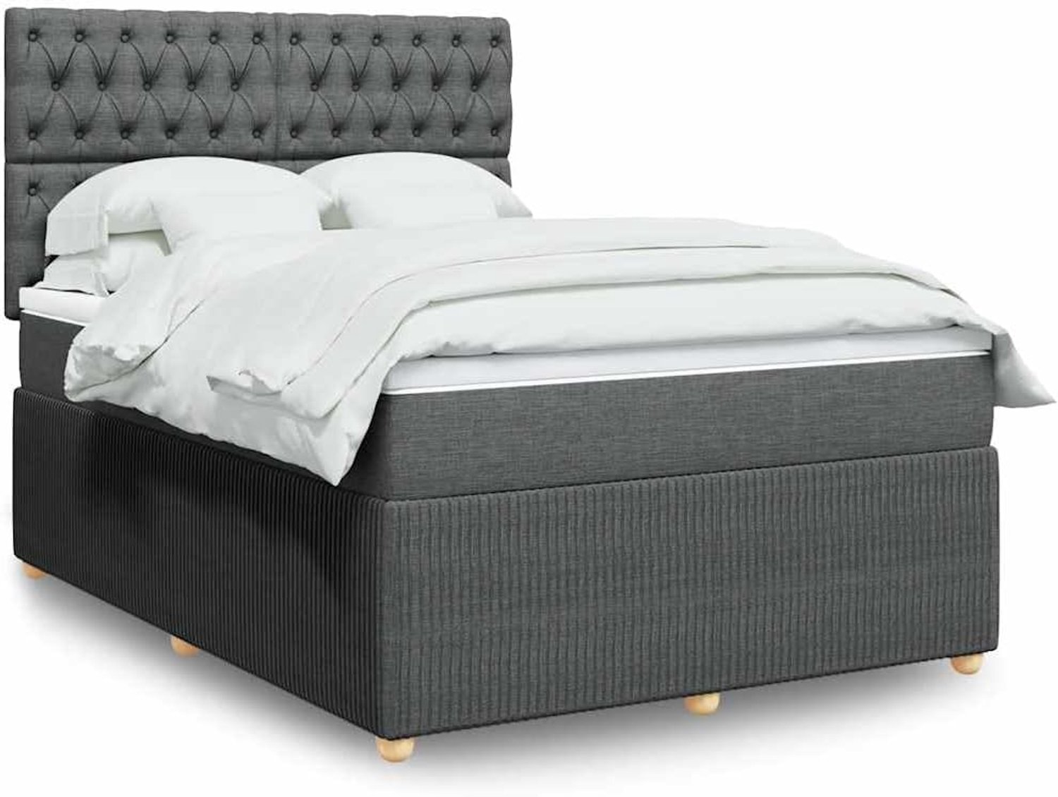 Boxspringbed met matras, 140 x 190 cm, donkergrijs, stof, pocketvering, in hoogte verstelbaar hoofdeinde, 4 stuks, lattenbodem, ademend