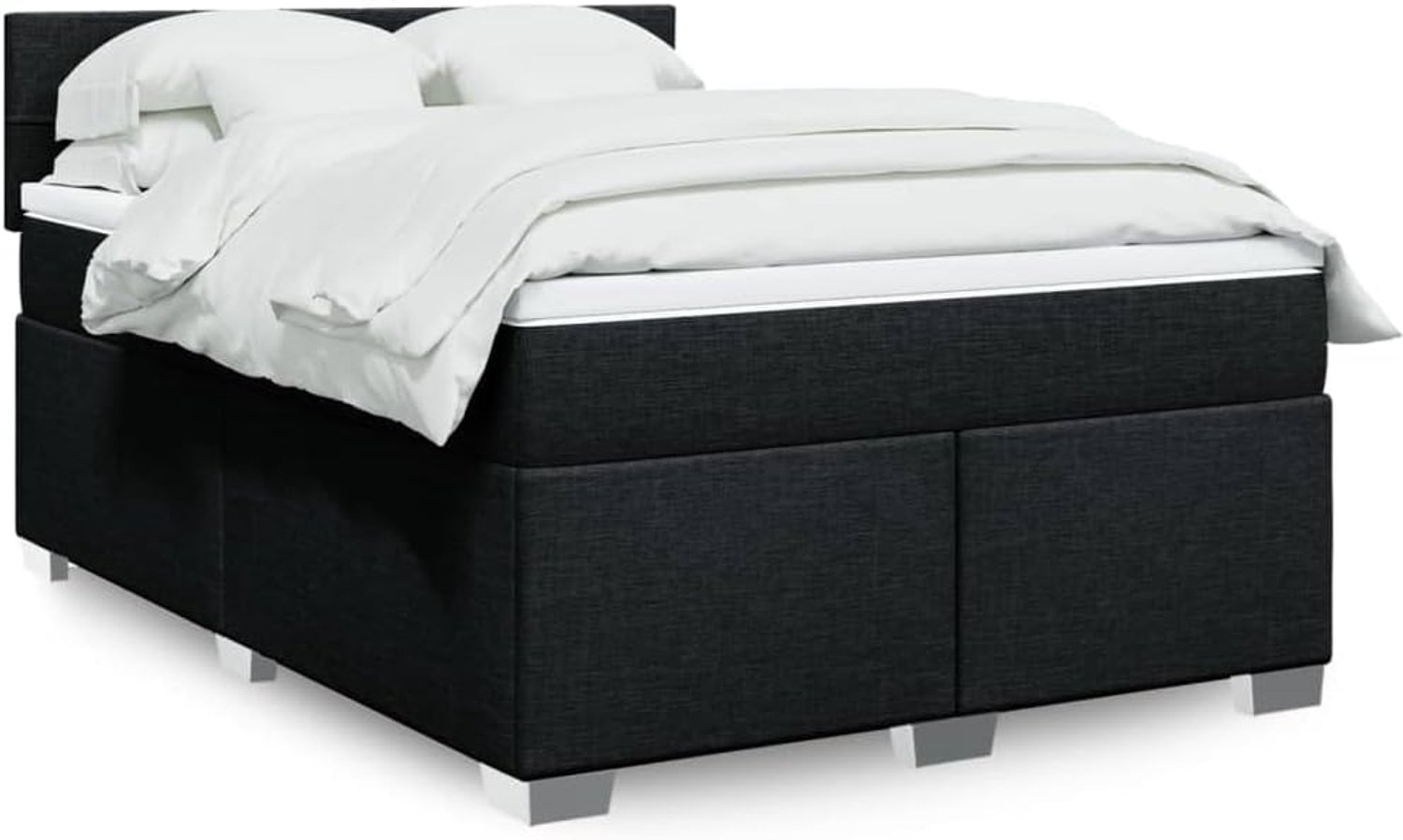 Boxspringbed met pocketveringmatras en lattenbodem, 140 x 200 cm, in zwarte stof, 4-delige set voor een goede nachtrust en ergonomische ondersteuning, ademend