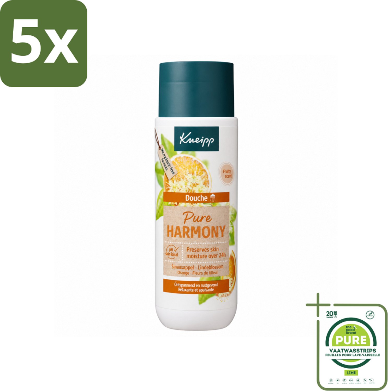 5 x Kneipp - Douchegel - Oranje lindebloesem - 200 ml - Grootverpakking - Vaatwasstrips - Douchegel - Natuurlijke Reiniging - Ontspanning - Balans - Geurbeleving