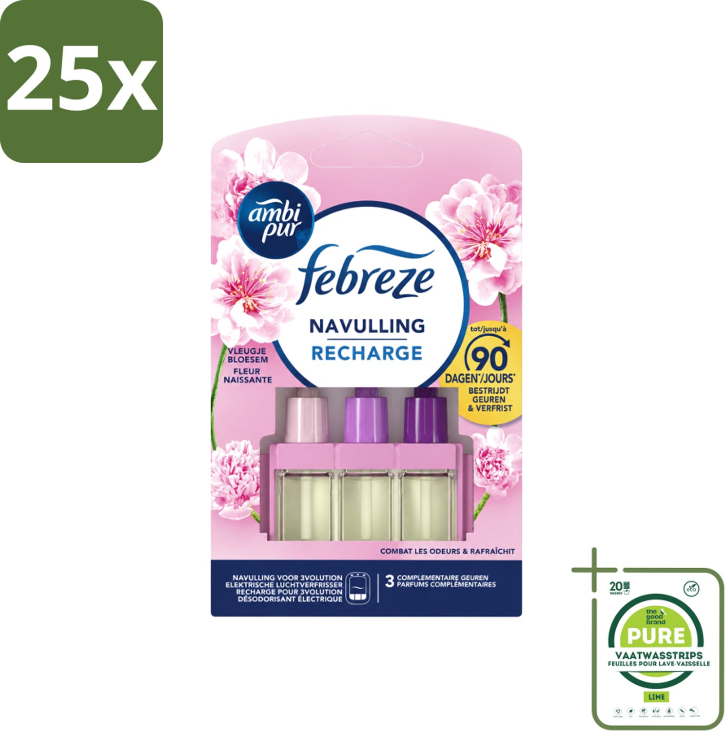 25 x Ambi Pur - 3Volution - Navulling - Vleugje Bloesem - 20 ml - Grootverpakking - Vaatwasstrips - Geurverspreider - Frisheid - Bloesem - Geur - Geurwisseling
