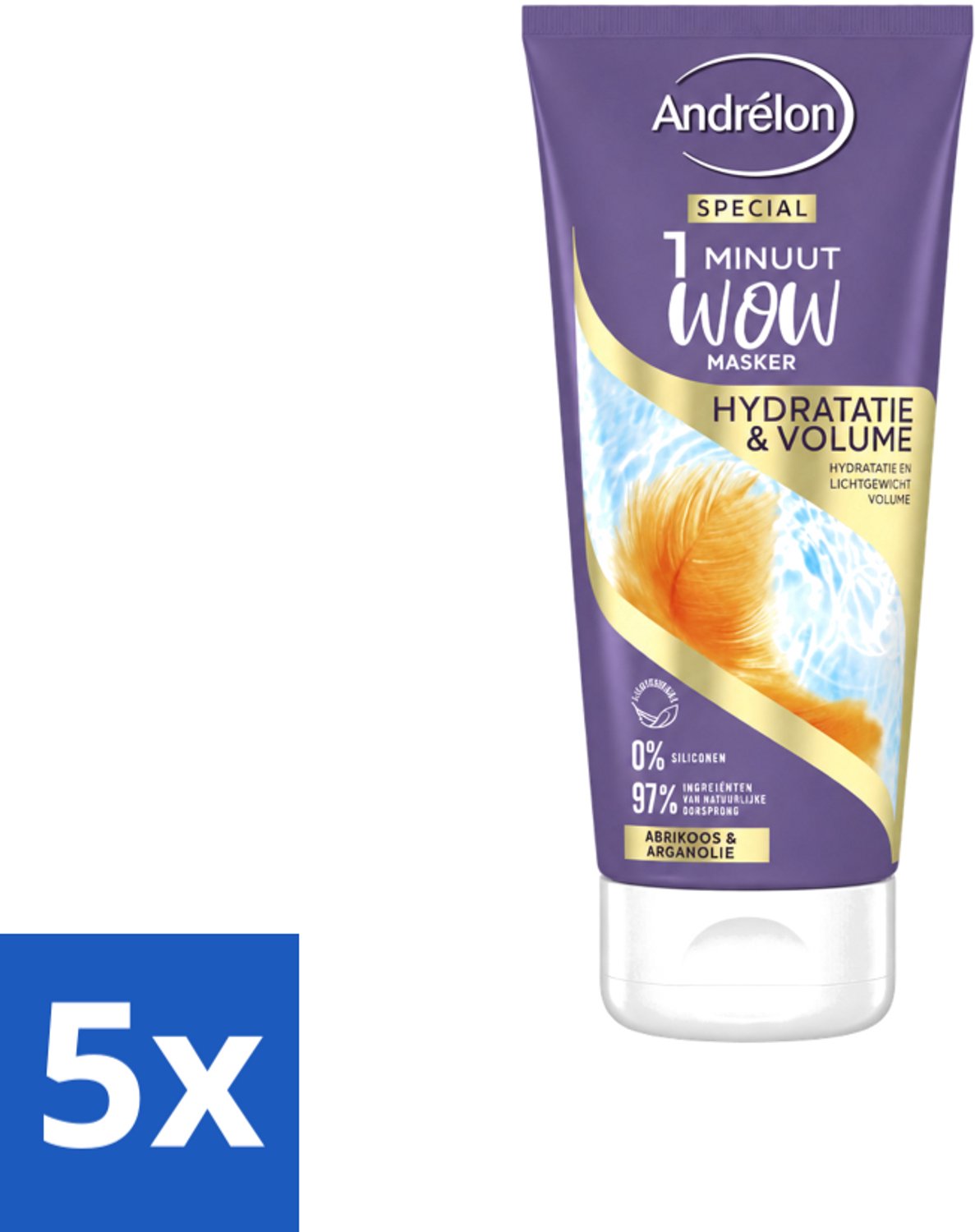 5 x Andrélon - WOW - 1 Minuut Masker - Hydratatie & Volume - 180 ml - Voordeelverpakking - 5 stuks