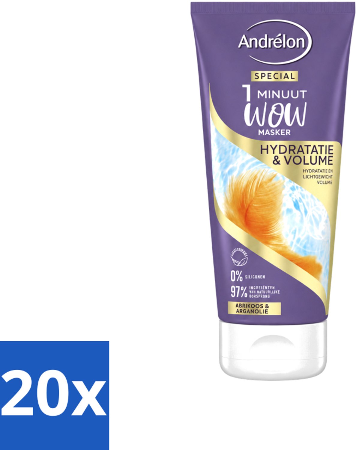 20 x Andrélon - WOW - 1 Minuut Masker - Hydratatie & Volume - 180 ml - Voordeelverpakking - 20 stuks