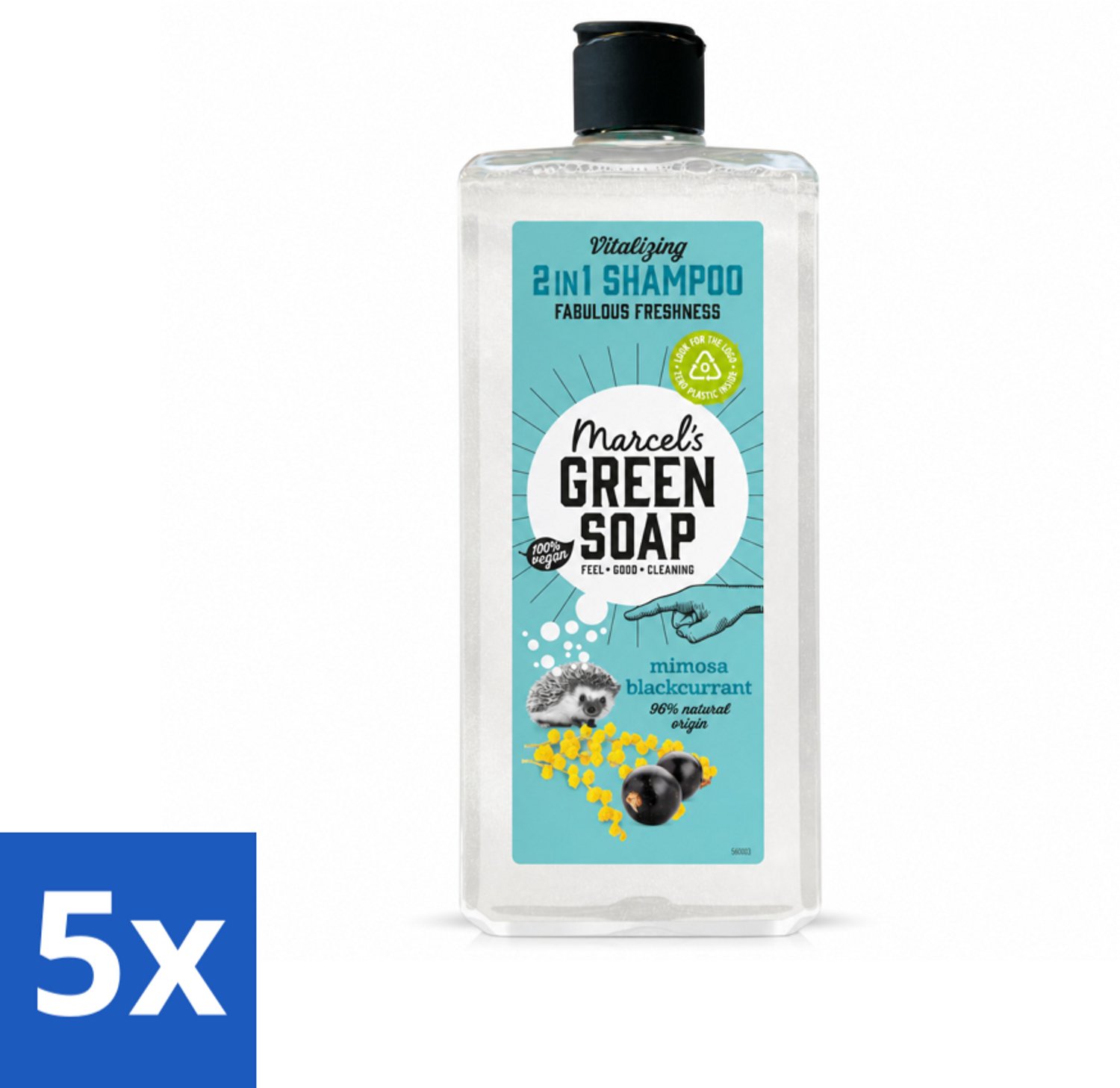 5 x Marcel's Green Soap - Shampoo & Conditioner 2-in-1 - Mimosa & Black Currant - Verzorging in één - 300 ml - Voordeelverpakking - 5 stuks