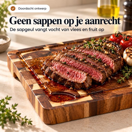 LAVORI Houten Snijplank - Acacia snijplank - serveerplank - Antislip - Met Sapgeul & Handvaten - Stijlvol & Duurzaam - 38x28x3cm — cadeau in Kookcadeaus - foto 8