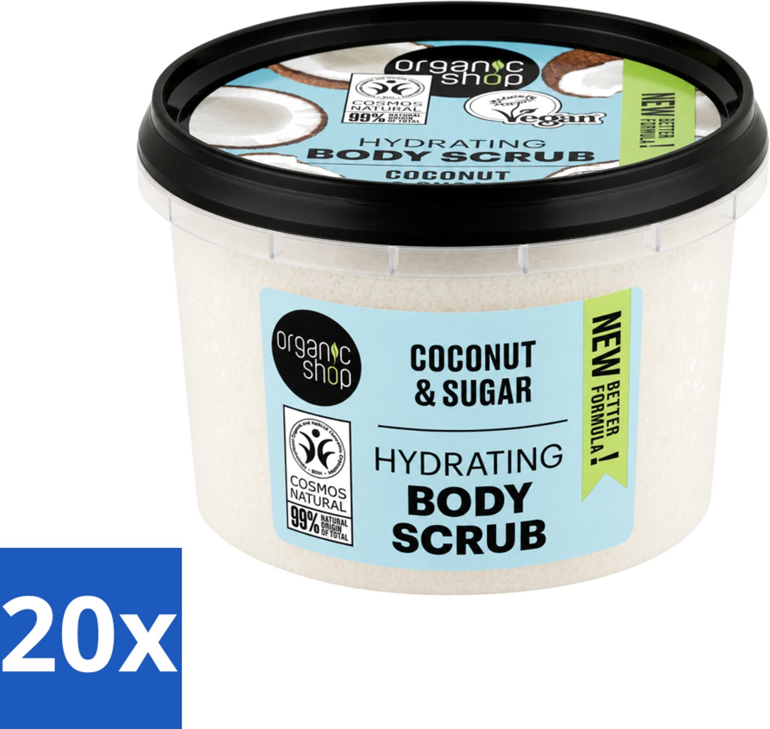 20 x Organic Shop - Hydrating Body Scrub Coconut - Diep Voedend - 250 ml - Voordeelverpakking - 20 stuks