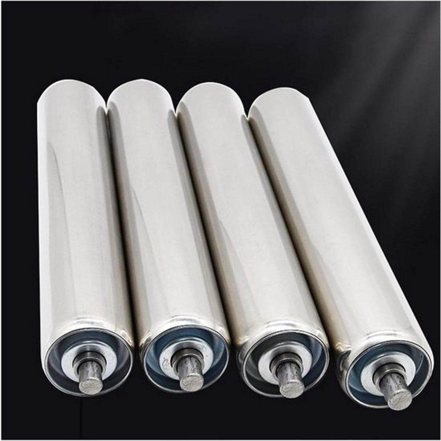 Rollenbaanrollen - Transportbandrollen - Materiaaltransport - Roestvrij staal - Diverse diameters - Zilver