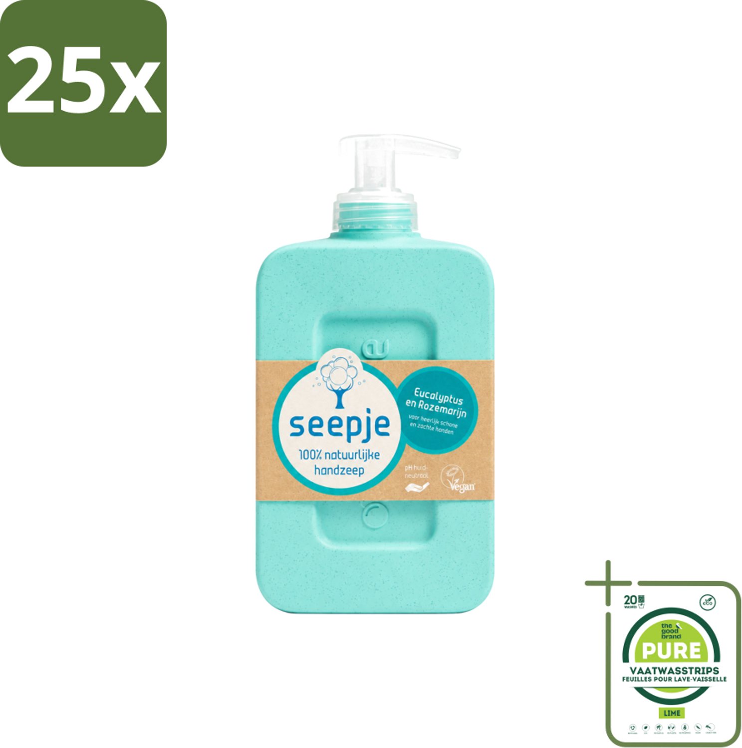 25 x Seepje - Handzeep - Eucalyptus met Rozemarijn - 300 ml - Antiseptische Geur - Grootverpakking - Vaatwasstrips - Handzeep - Eucalyptus - Rozemarijn - Natuurlijke Handzeep - Antiseptische Handzeep