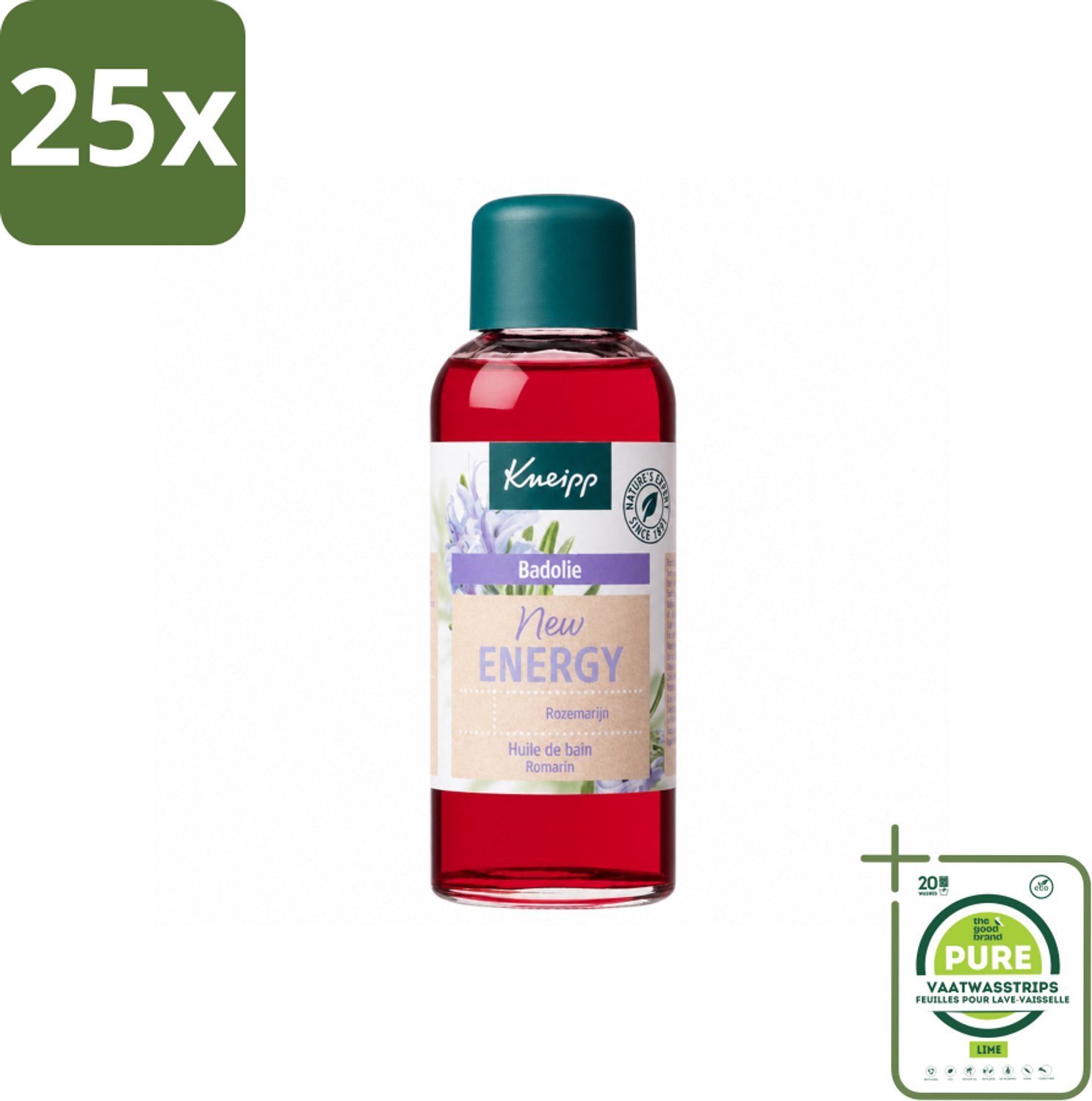 25 x Kneipp - Badolie - Rozemarijn - Voor nieuwe energie - 100 ml - Grootverpakking - Vaatwasstrips - Badolie - Energie - Rozemarijn - Verkwikkend Bad - Stimulerend Bad