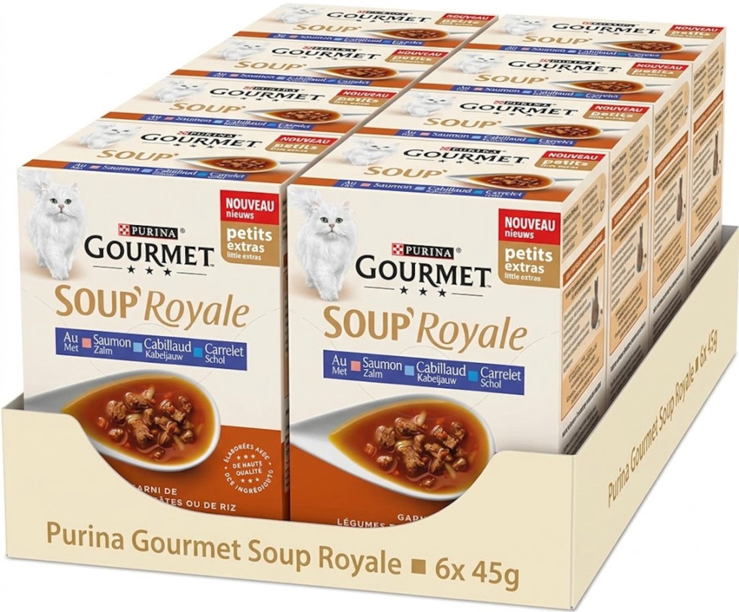 Purina Gourmet Soup Royale Zalm Kabeljauw Schol - Multipack - Katten Natvoer - 8x (6x45g)